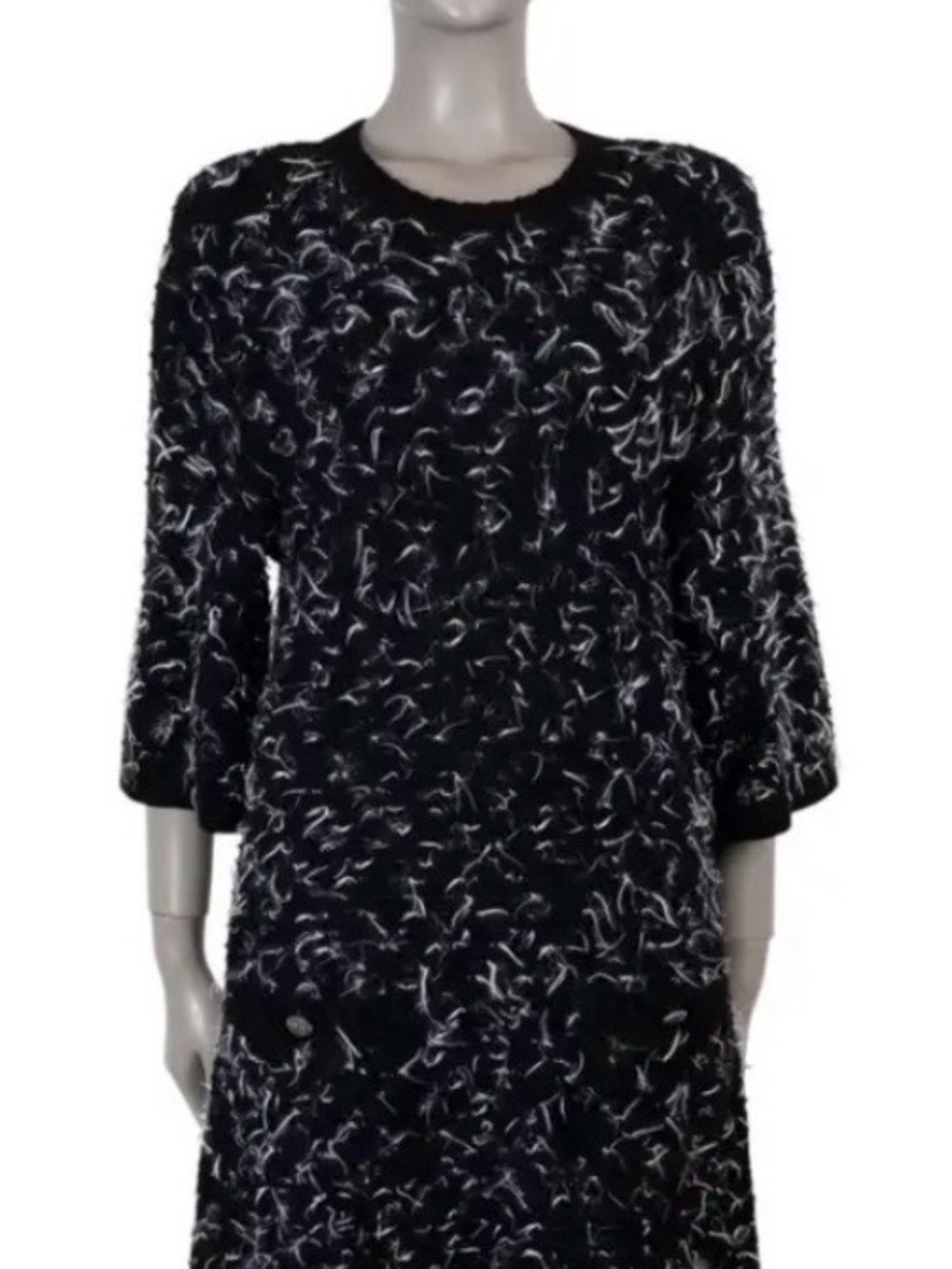 Chanel Black and White Cashmere/Mohair/Wool Blend Dress Fits up to Size 12
